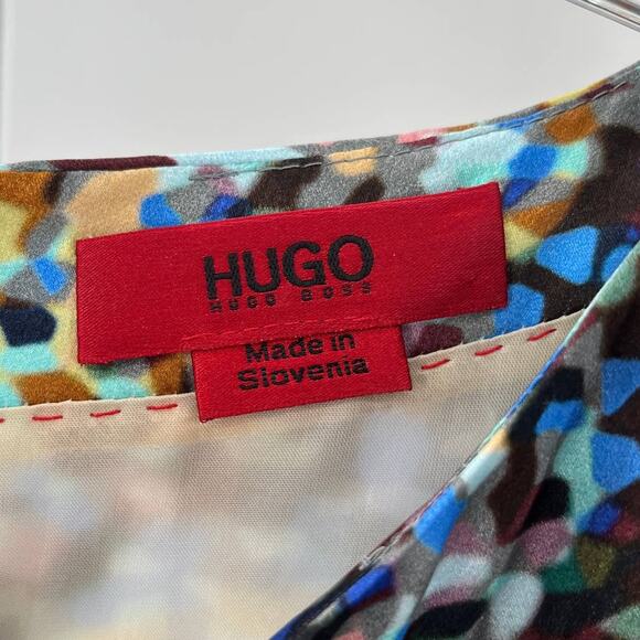 HUGO Hugo Boss Multicolor Abstract Silk Long Sleeve Sheath Dress Women Sz 2 - Picture 7 of 12